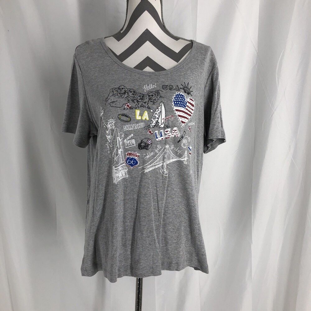 Women’s Christopher & Banks America USA monument Shirt Gray Large